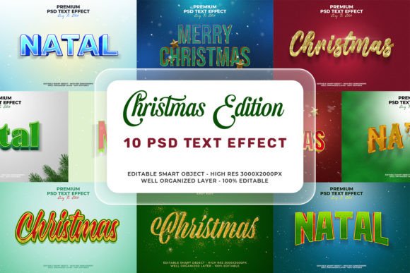 10 3D Christmas Text Effect Bundle: A Versatile Design Tool for Creative Professionals