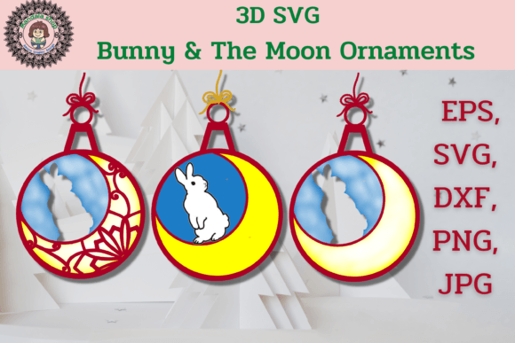 3D SVG Bunny the Moon Ornaments