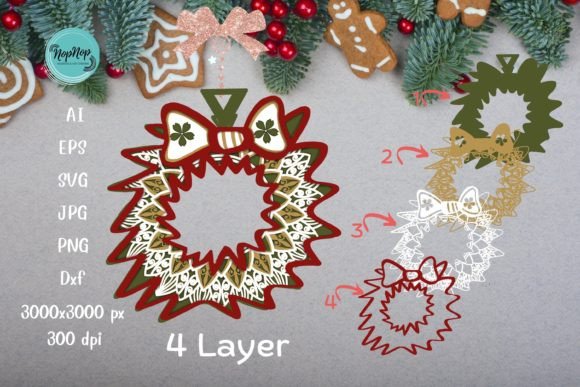 3D SVG Wreath Christmas Ornament