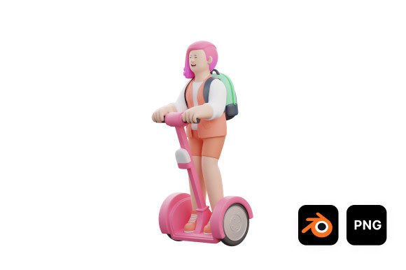 3D Woman Riding an Electric Scooter: A Versatile Design Asset