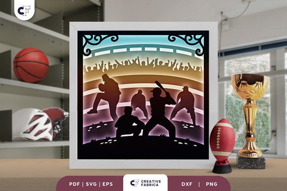 Baseball Game 3D Shadow Box Paper Cut