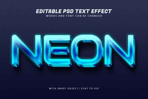 Blue 3d Glow Neon Text Effect Editable
