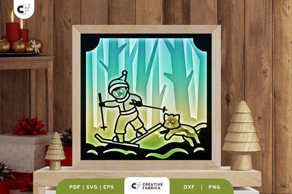 Boy with a Cat in Winter Forest 3D SVG