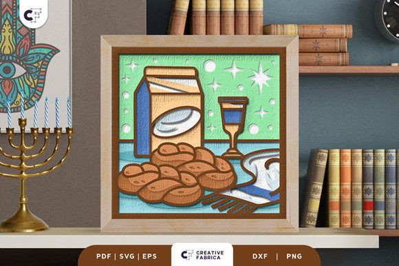 Challah Bread and Milk 3D Paper Cut
