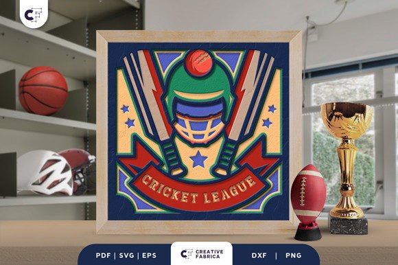 Cricket League 3D Shadow Box SVG