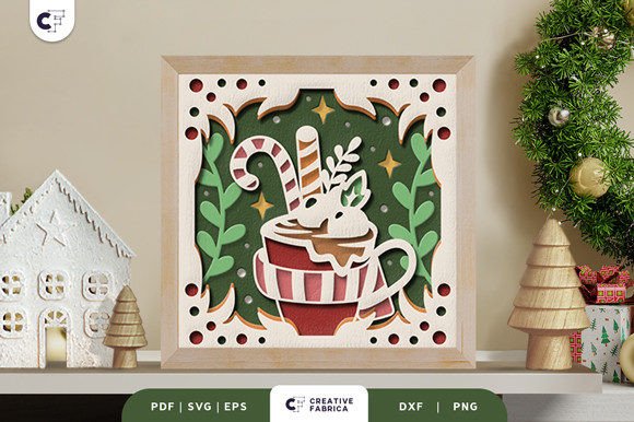 Cute Christmas Hot Drink 3D Shadow Box