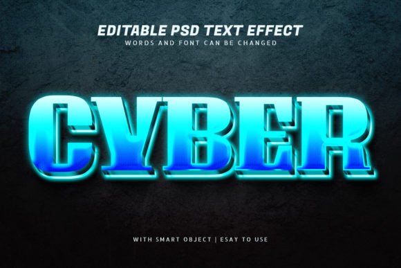 Cyber 3D Blue Glow Text Effect Editable