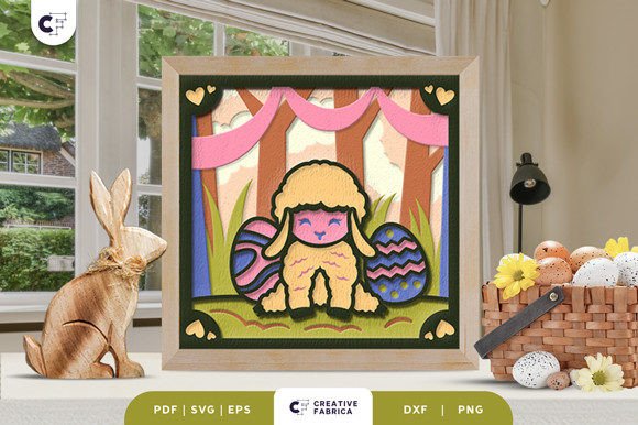 Easter Lamb 3D Shadow Box Paper Cut