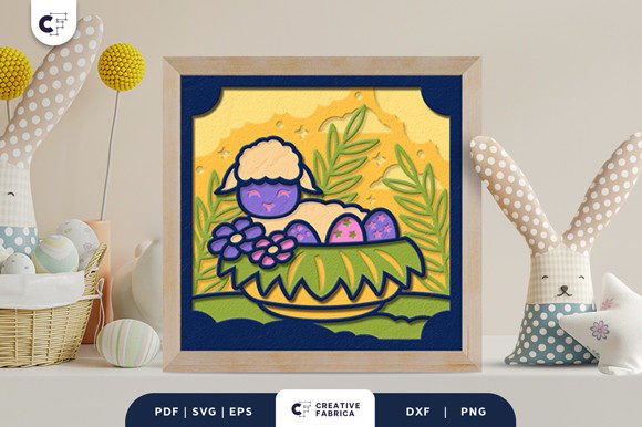 Easter Lamb in a Basket 3D Shadow Box