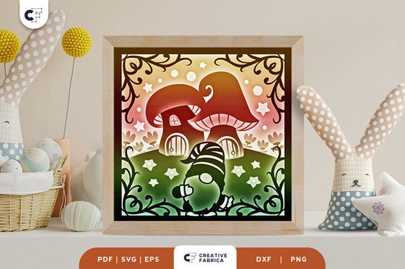 Gnome with Mushroom Houses 3D SVG