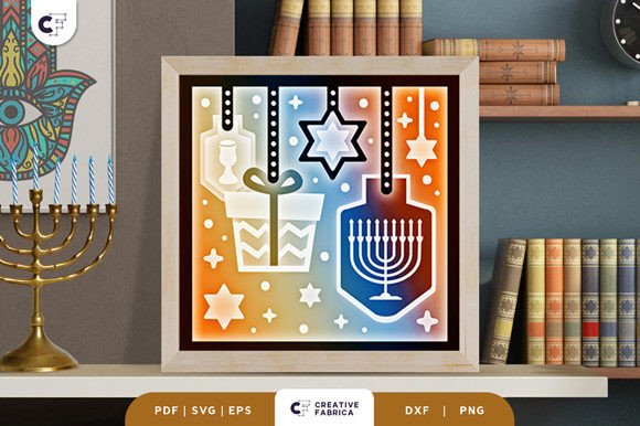 Hanging Menorah Candles 3D Shadow Box
