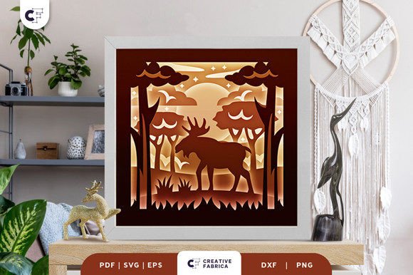 Moose with the Sunset 3D Shadow Box