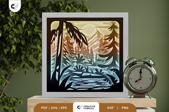 Mountain with a Full Moon 3D Shadow Box