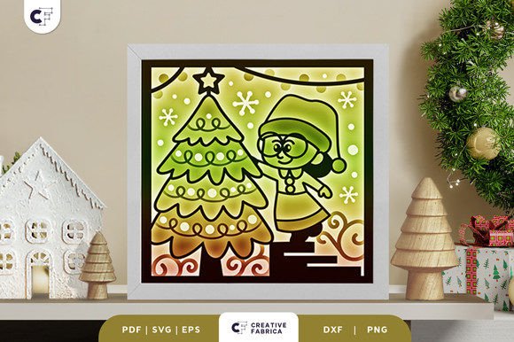 Retro Mrs Claus 3D Shadow Box Paper Cut