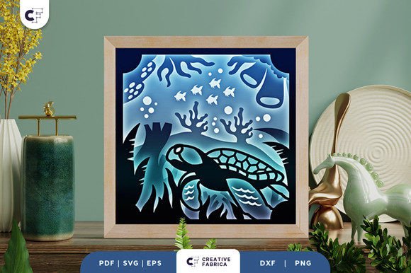 Sea Turtle Underwater 3D Shadow Box