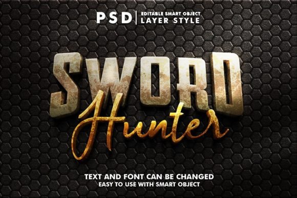Sword Hunter 3D Text Effect Premium PSD for Creative Projects