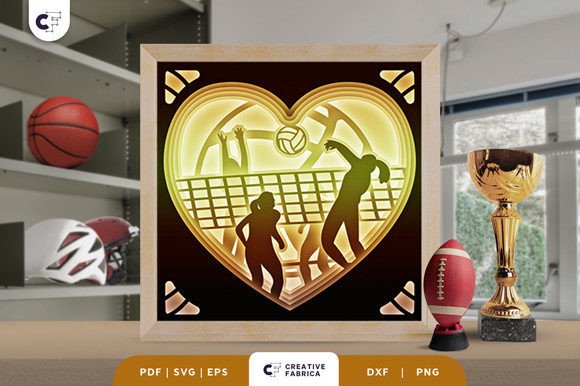 Volleyball in Heart Shape 3D Paper Cut