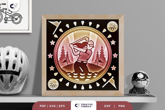 Woman Plays Golf 3D Shadow Box SVG